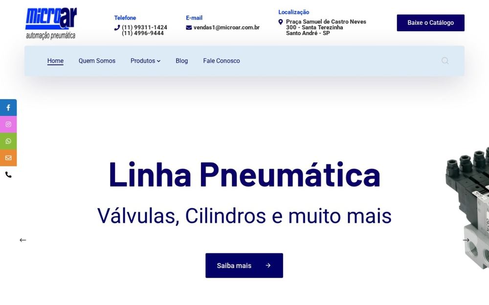 Captura de tela do site Microar Automação Pneumática
